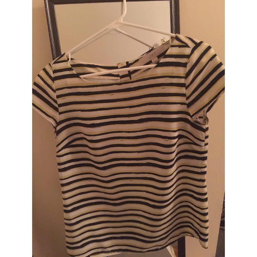 Short sleeved striped black white yellow blouse